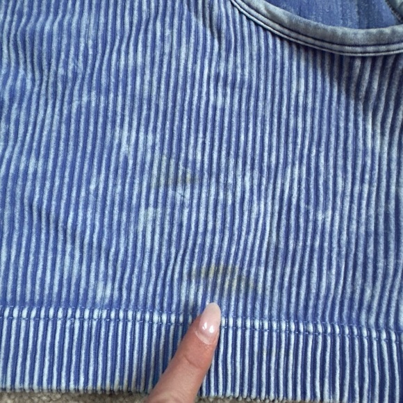 Blue Ribbed Women's Active Top - Picture 4 of 6